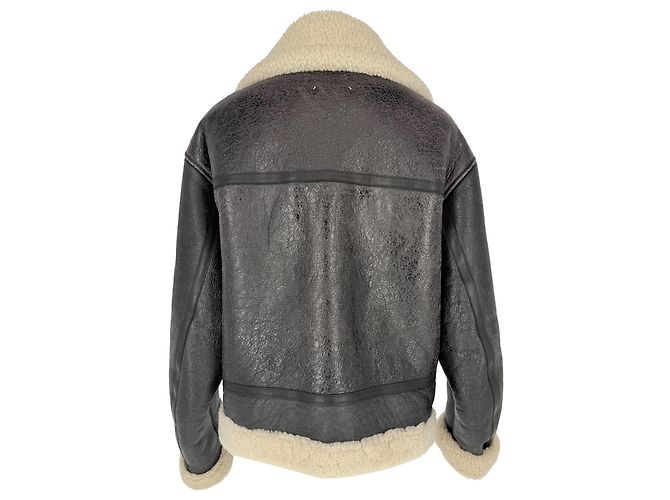 Autre Marque Giacca da aviatore Halfboy in pelle nera con shearling - vista 4