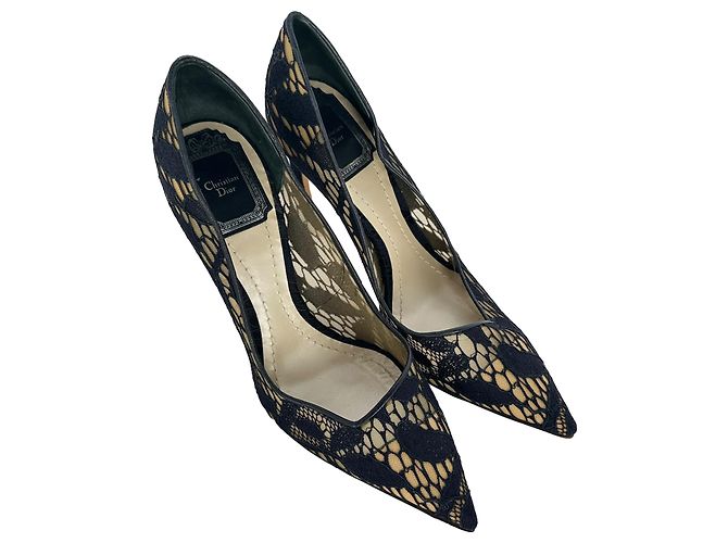 Décolleté a punta in pizzo e mesh Christian Dior in poliestere nero - vista 6