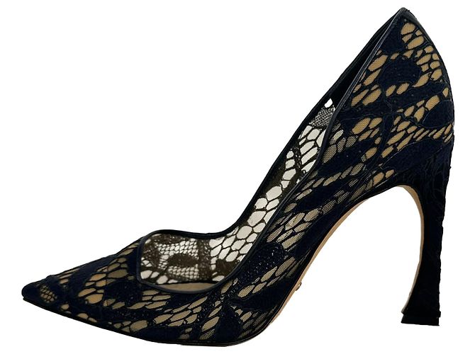 Décolleté a punta in pizzo e mesh Christian Dior in poliestere nero - vista 7