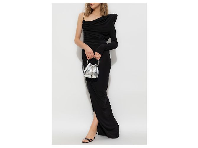 Balmain Kleid aus schwarzer Viskose mit asymmetrischem Schnitt - Ansicht 2