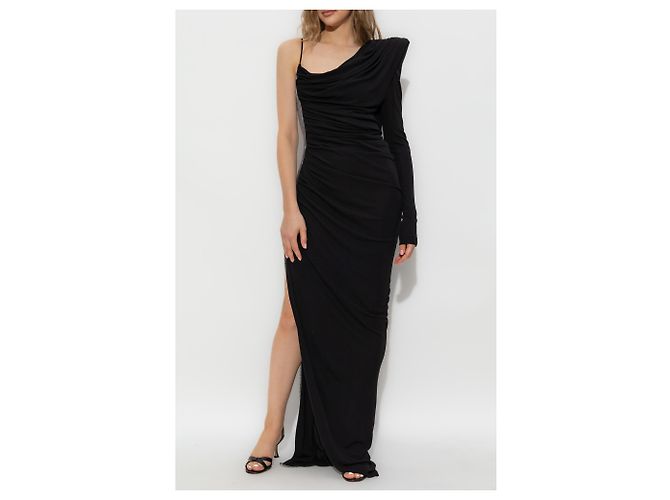 Balmain Kleid aus schwarzer Viskose mit asymmetrischem Schnitt - Ansicht 3