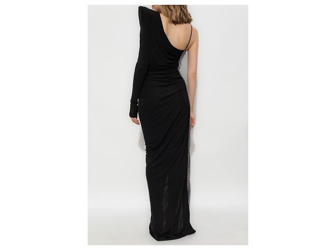 Balmain Kleid aus schwarzer Viskose mit asymmetrischem Schnitt - Ansicht 4