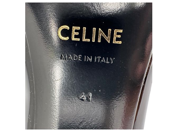 Céline Décolleté T-Strap Celine Triomphe in pelle verniciata nera - vista 10