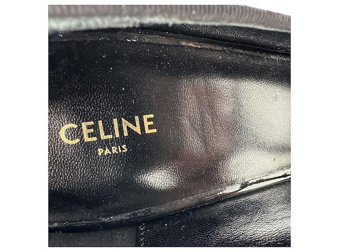 Céline Décolleté T-Strap Celine Triomphe in pelle verniciata nera - vista 12