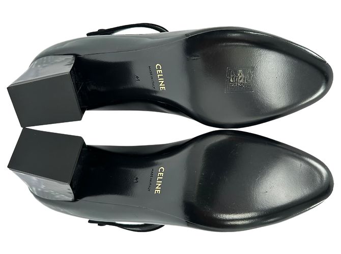 Céline Décolleté T-Strap Celine Triomphe in pelle verniciata nera - vista 13
