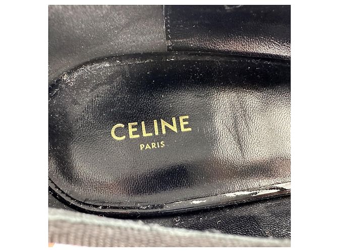 Céline Décolleté T-Strap Celine Triomphe in pelle verniciata nera - vista 9