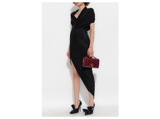 Vestido midi com drapeado preto Balenciaga - vista 2