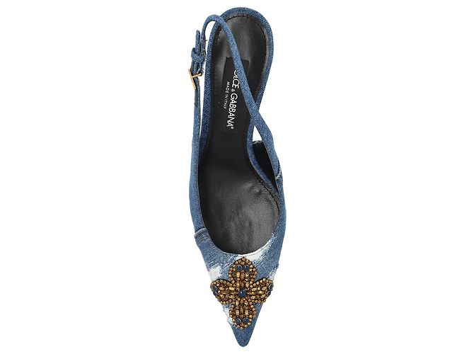 Décolleté slingback in denim Dolce & Gabbana blu - vista 3