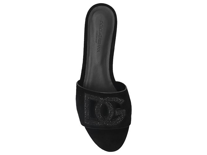Sandali con logo Dolce & Gabbana in pelle nera con cristalli - vista 3