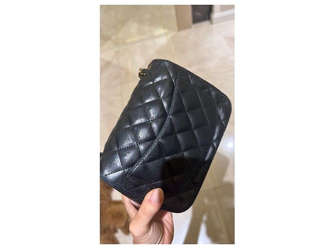 Borsa Chanel Mini Square Classic Single Flap in Pelle d'Agnello Nera - vista 10