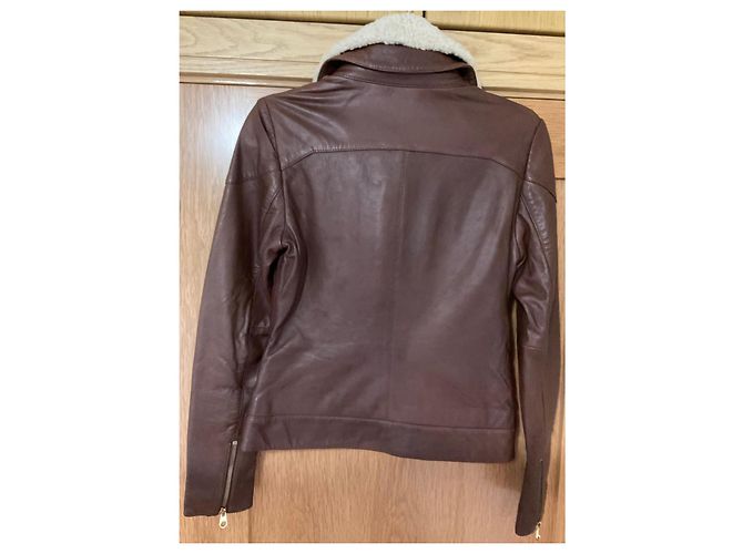 Ted Baker Giacca in pelle marrone con collo in shearling - vista 3