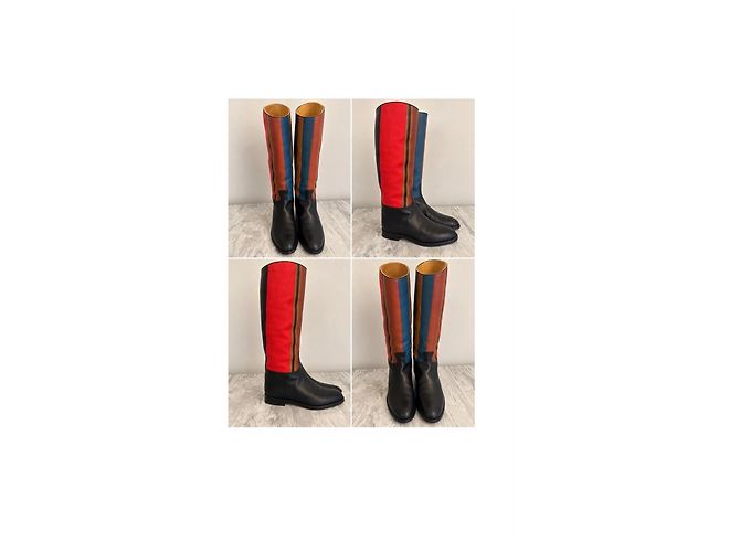 Stivali alti Hermès in pelle nera e tela multicolore - vista 2