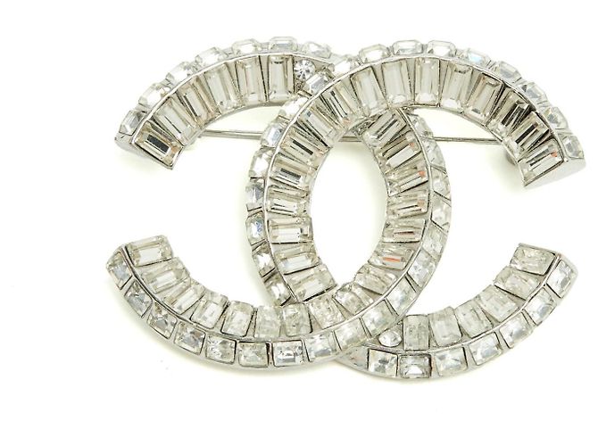 Chanel Spilla CC Maxi Cristalli Baguette Argento - vista 2