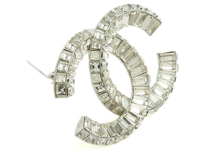 Chanel Spilla CC Maxi Cristalli Baguette Argento - vista 3