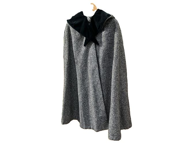 inconnue Capa Reversible de Terciopelo Negro y Tweed Gris con Capucha - vista 3
