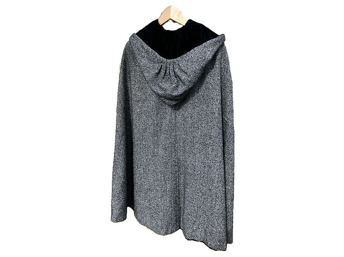 inconnue Capa Reversible de Terciopelo Negro y Tweed Gris con Capucha - vista 4