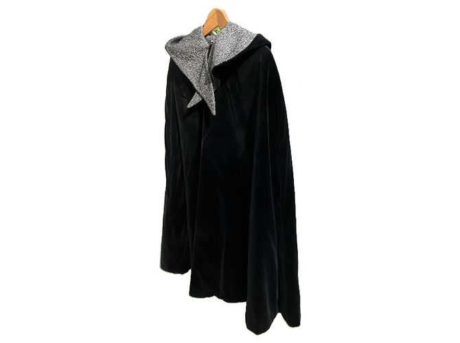 inconnue Capa Reversible de Terciopelo Negro y Tweed Gris con Capucha - vista 5