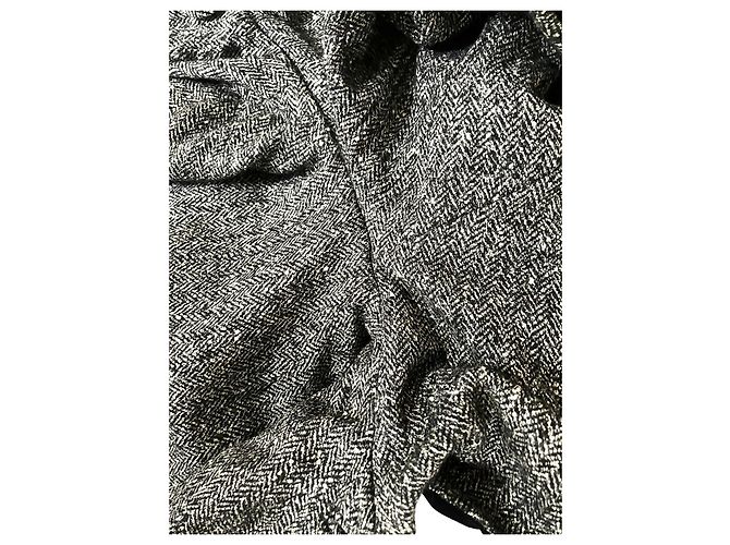 inconnue Capa Reversible de Terciopelo Negro y Tweed Gris con Capucha - vista 6