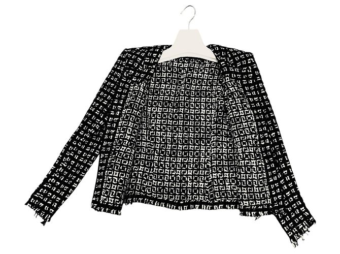 Chaqueta de tweed Tetys Iro Black / White con bordes deshilachados - vista 6