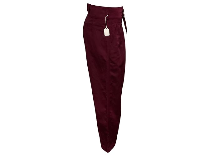 Dries Van Noten Relaxed Fit Hose in Burgundrot mit Gürtel - Ansicht 2