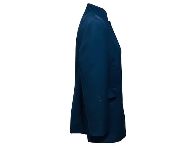 Akris Punto Navy Blue Tailored Button Front Wool Jacket - view 2