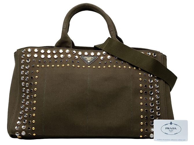 Prada Large Canvas Canapa Bijoux Satchel Tasche Grün - Ansicht 7