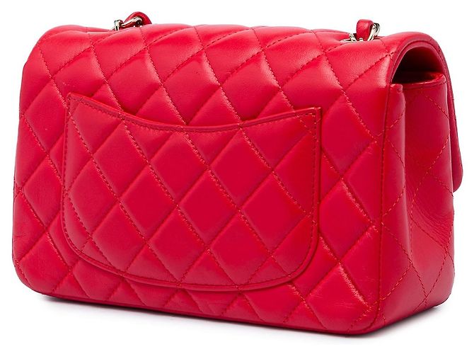 Chanel Mini Rectangular Classic Crossbody Bag aus rotem Lammleder mit einzelnem Verschluss - Ansicht 2