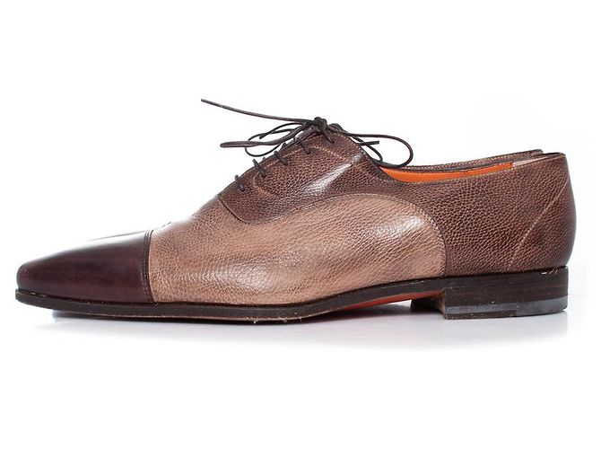 Santoni, Oxford cap toe in pelle grana marrone - vista 2