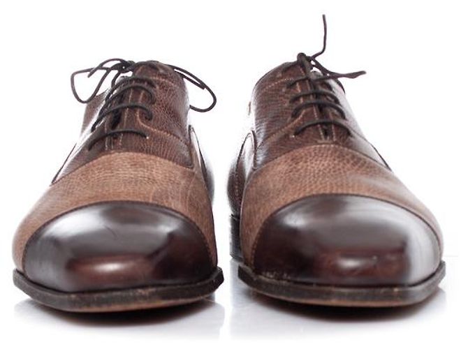 Santoni, Oxford cap toe in pelle grana marrone - vista 4