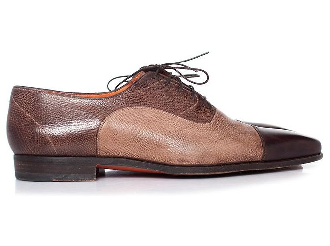 Santoni, Oxford cap toe in pelle grana marrone - vista 5