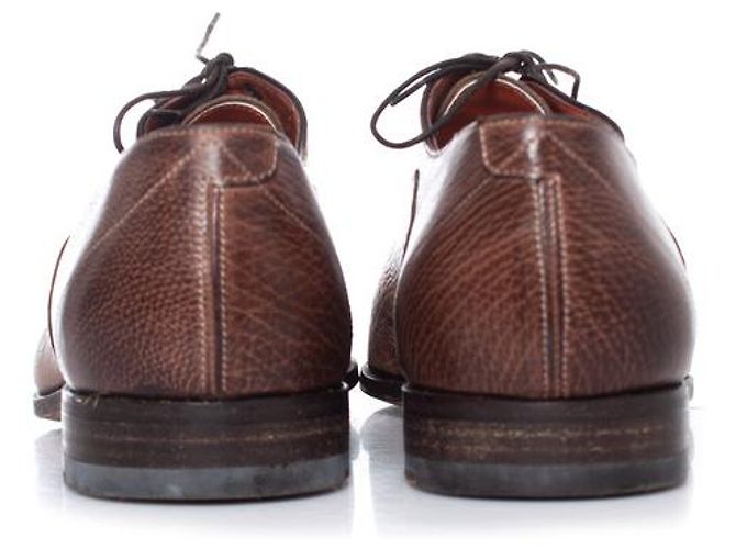 Santoni, Oxford cap toe in pelle grana marrone - vista 6