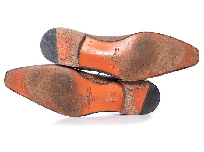 Santoni, Oxford cap toe in pelle grana marrone - vista 7