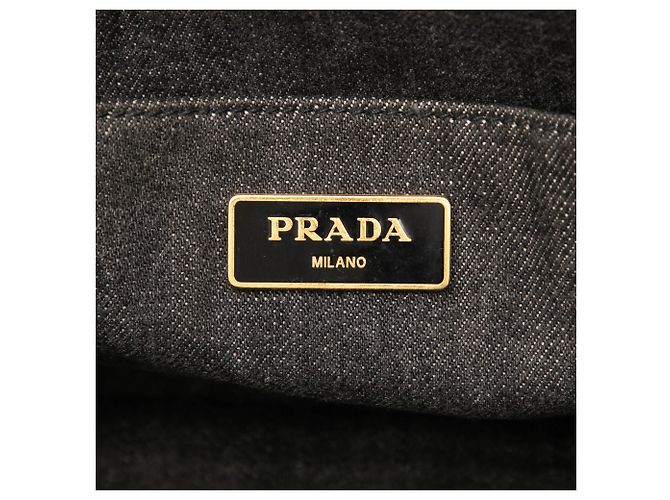 Prada Small Denim Canapa Logo Tote Satchel Grau - Ansicht 5