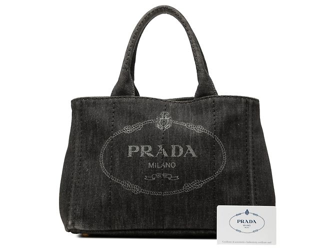 Prada Small Denim Canapa Logo Tote Satchel Grau - Ansicht 7