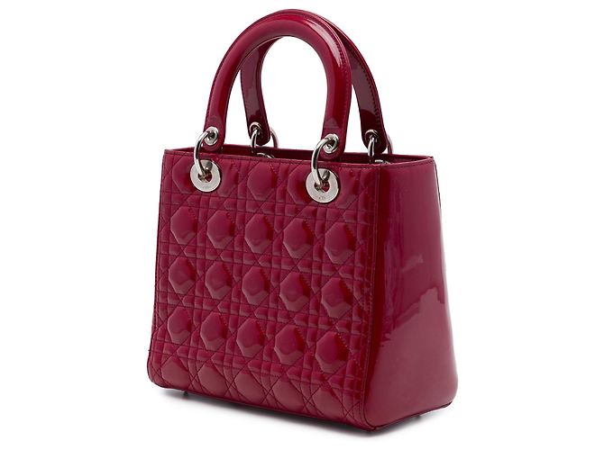 Borsa Lady Dior Medium in pelle vernice Cannage rossa Dior - vista 2