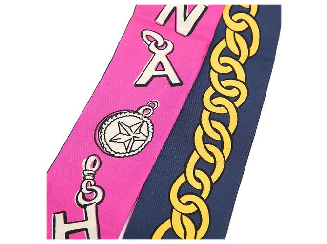 Foulard bandeau slim in seta stampata Pink Chanel Coco Charms - vista 5