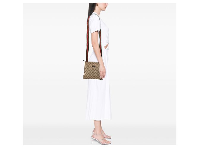 Borsa a tracolla Gucci GG Canvas Web beige - vista 6