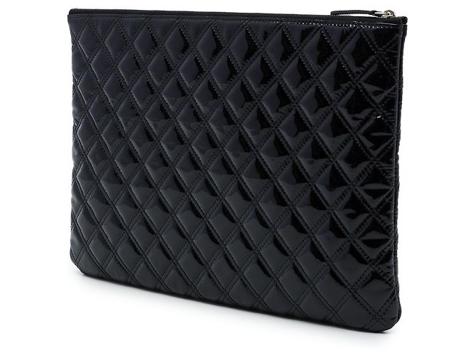 Clutch Chanel Large Quilted Patent Double Stitch O Case Nera - vista 2