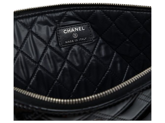 Clutch Chanel Large Quilted Patent Double Stitch O Case Nera - vista 5