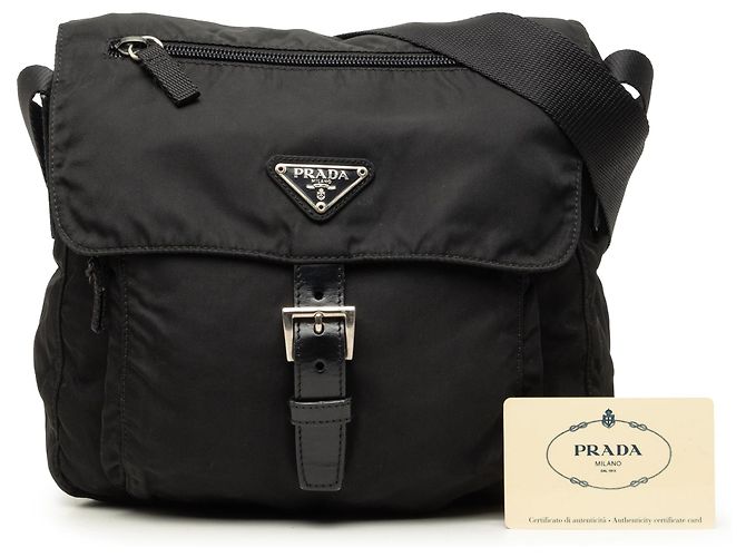Bolsa Messenger Prada Tessuto preta com fivela e fecho éclair - vista 7