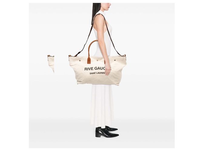 Autre Marque Borsa Tote da Viaggio Maxi Canvas Rive Gauche Saint Laurent Bianca - vista 5