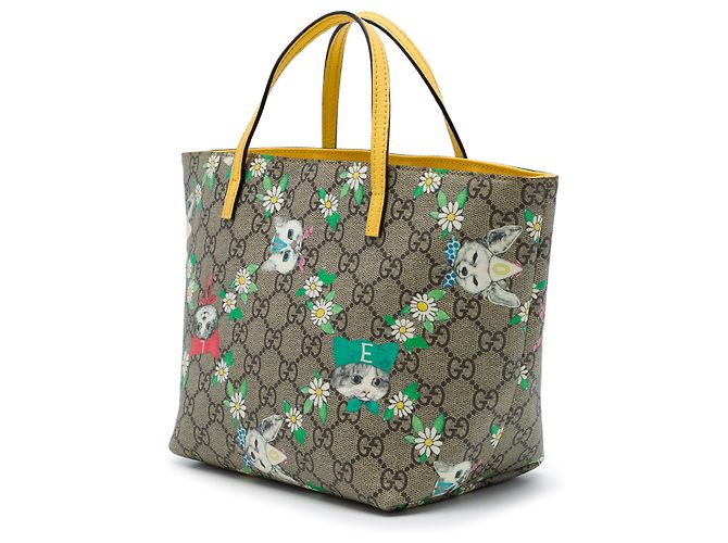 Borsa Tote Gucci Yuko Higuchi per bambini GG Supreme Cats and Daisies beige - vista 2
