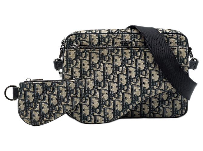 Borsa a tracolla Saddle Triple Pouch in tela Dior Oblique blu - vista 7