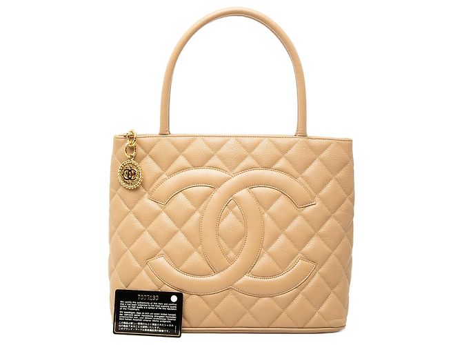 Borsa Tote Chanel Caviar Medallion Beige - vista 7