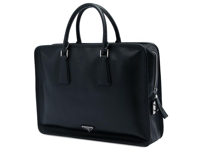 Sac business Prada Saffiano noir - vue 2