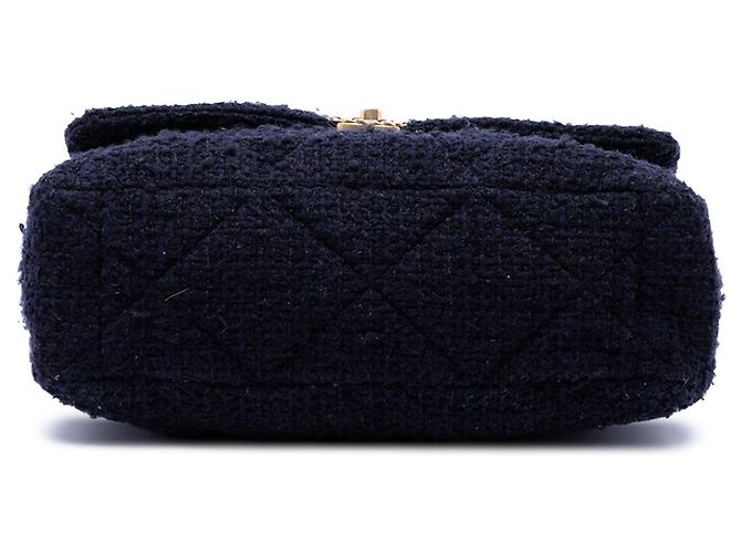 Borsa Chanel Maxi Tweed 19 Flap Satchel Blu - vista 3