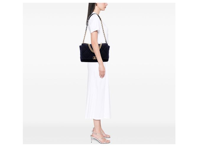 Borsa Chanel Maxi Tweed 19 Flap Satchel Blu - vista 6