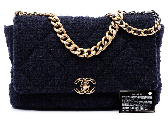Borsa Chanel Maxi Tweed 19 Flap Satchel Blu - vista 7