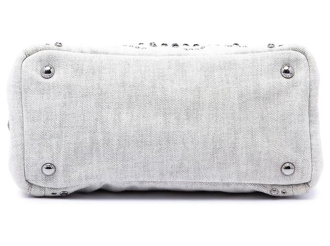 Gray Prada Small Denim Canapa Bijoux and Grommet Satchel - view 3