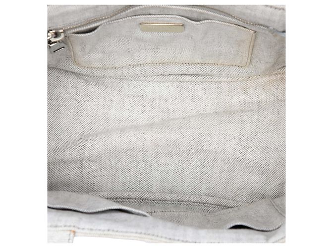 Gray Prada Small Denim Canapa Bijoux and Grommet Satchel - view 4